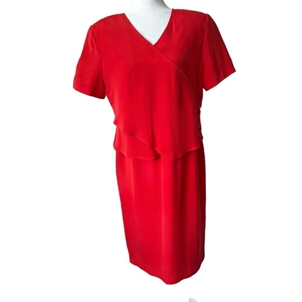Shomi by Miller Shor Red Dress 100% Silk Short Sleeve Dress SZ 12